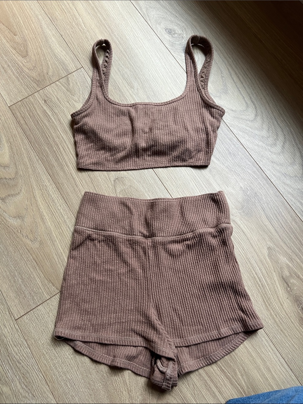 Abercrombie and Fitch Ribbed Crop Tank and High-Waist Shorts Pajama Set